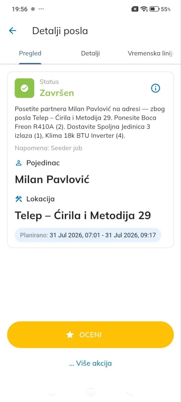 Dispatch ASAP — pregled statusa i detalja posla
