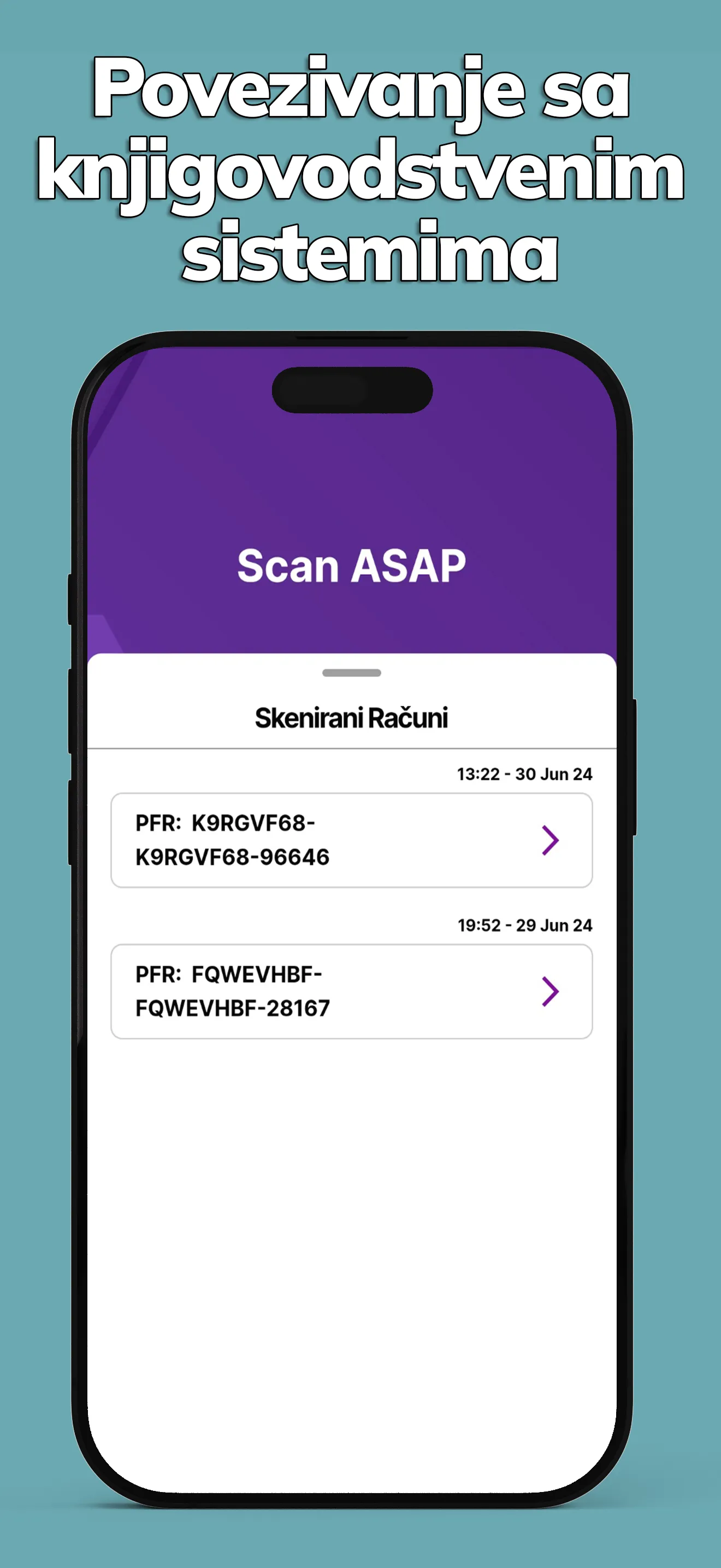 Lista skeniranih fiskalnih računa u mobilnoj aplikaciji Scan ASAP