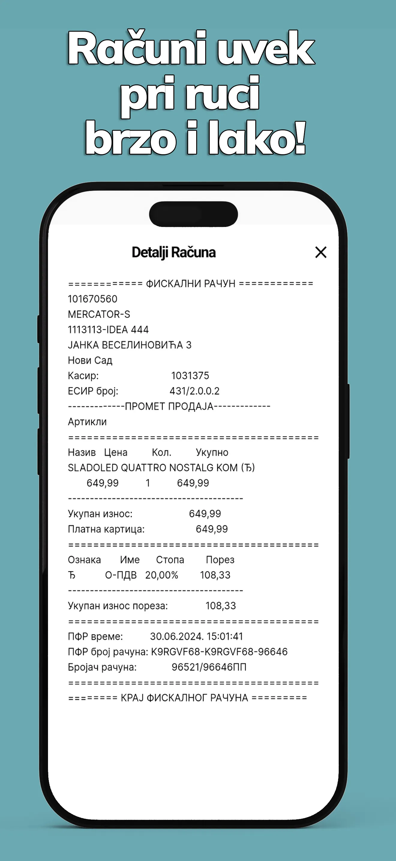 Lista skeniranih fiskalnih računa u mobilnoj aplikaciji Scan ASAP